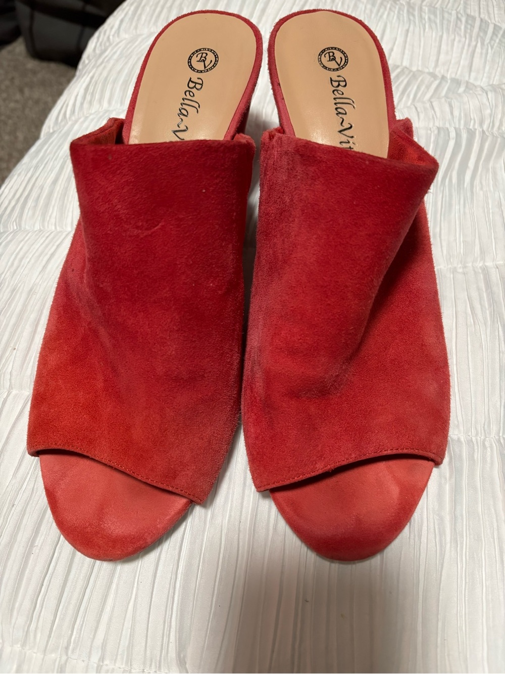 Bella Vita Red Suede Open-Toe Slide Mules